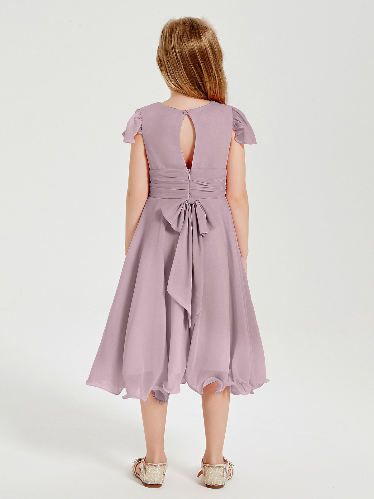 Chiffon Tea Length Junior Bridesmaid Dresses Dusk